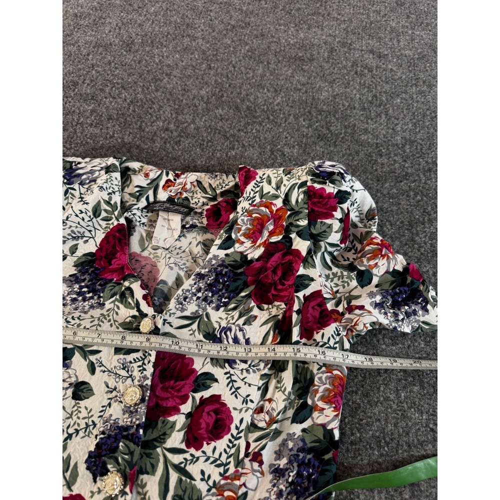 All that Jazz Floral Button Front Mini Dress Puff Sleeve White Red 80 SZ 7/8 - Picture 3 of 13